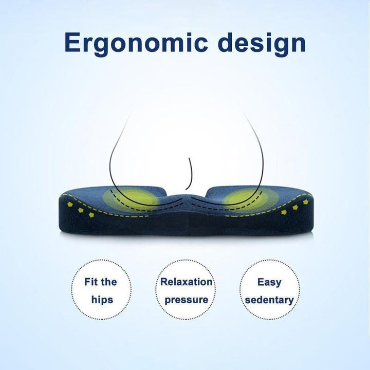 Ergonomisches Memory Foam Sitzkissen, lindert Rückenschmerzen & Steißbeinbeschwerden effektiv. Verbessert Haltung.