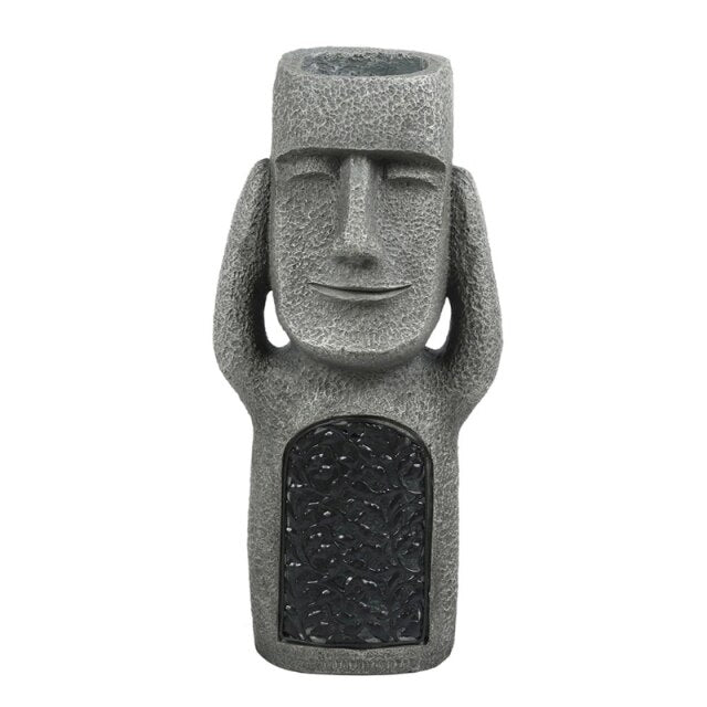 Authentische Osterinsel Moai Statue als Pflanztopf mit LED, einzigartige Gartenfigur & tolle Geschenkidee.