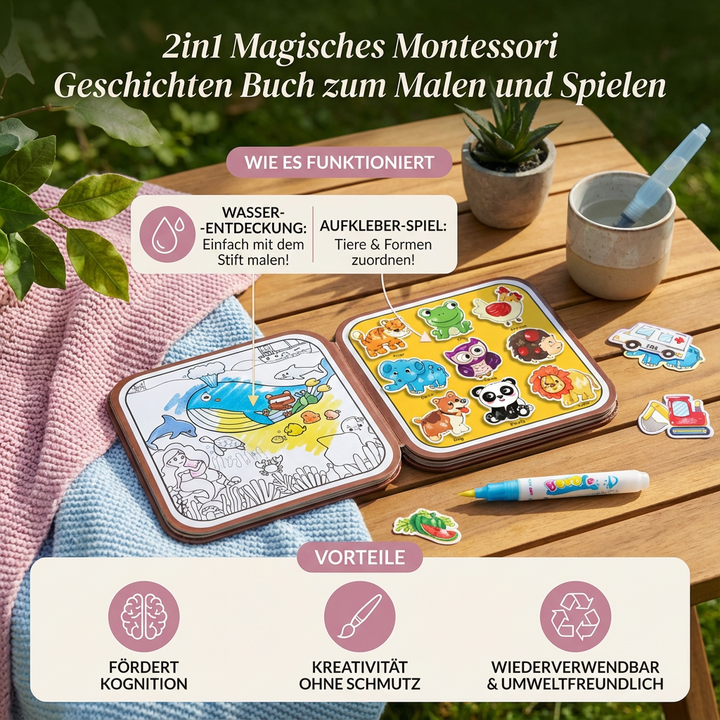 Vielseitiges Montessori Kinderbuch: Mal- & Geschichtenbuch als Geschenk für Vorschüler zur ganzheitlichen Entwicklung.