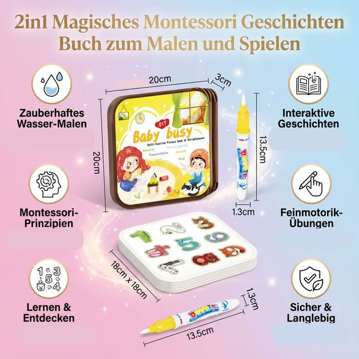 Lernspielzeug für Kinder: Magisches Montessori Mal- & Geschichtenbuch, ideal zur Förderung von Fantasie & Konzentration.