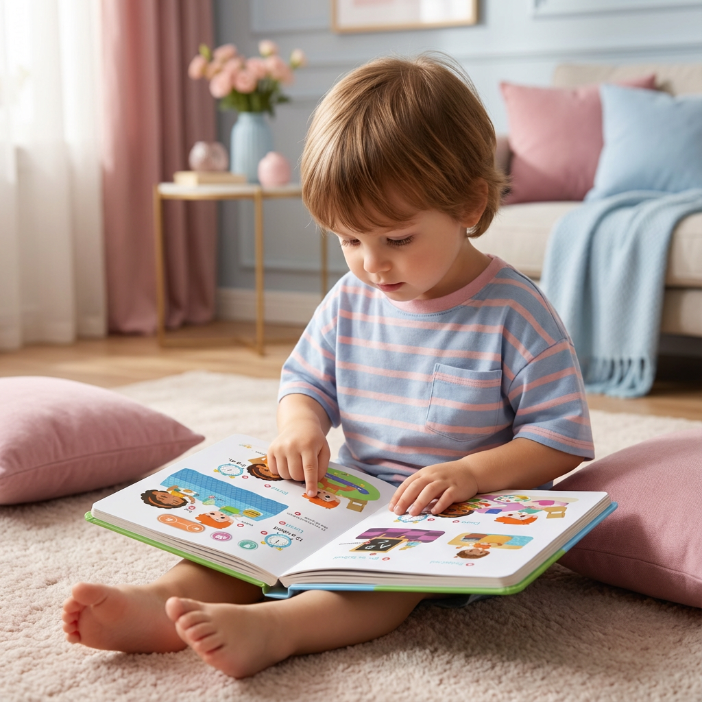 Kinder entdecken erste englische Wörter mit interaktivem Lernbuch. Perfekt für Vorschule, Grundschule & Sprachförderung.