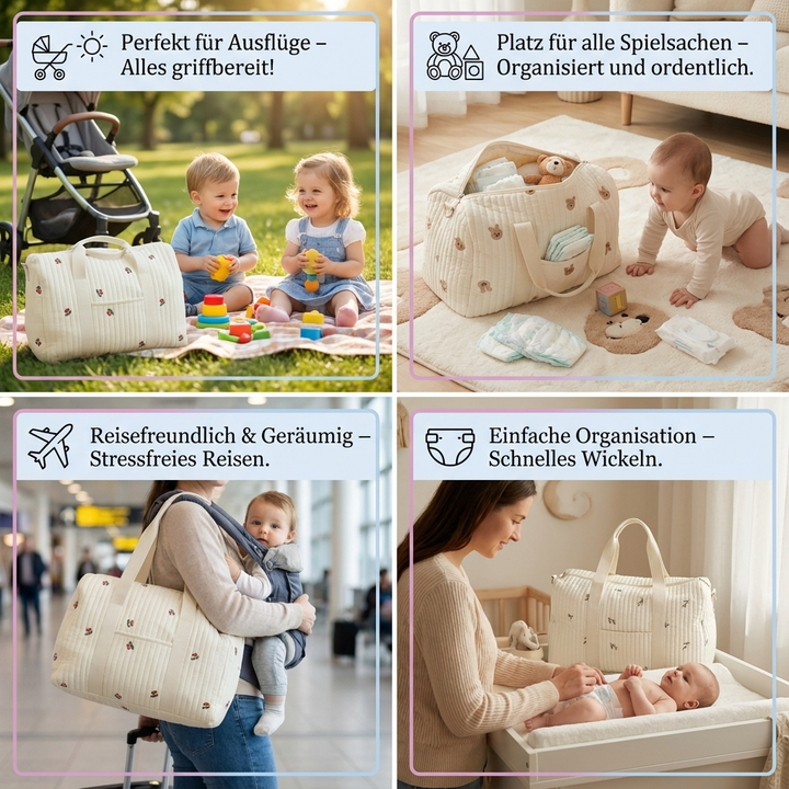Praktische Multifunktions-Wickeltasche, nutzbar als Babytasche, Muttertasche und Reisetasche.