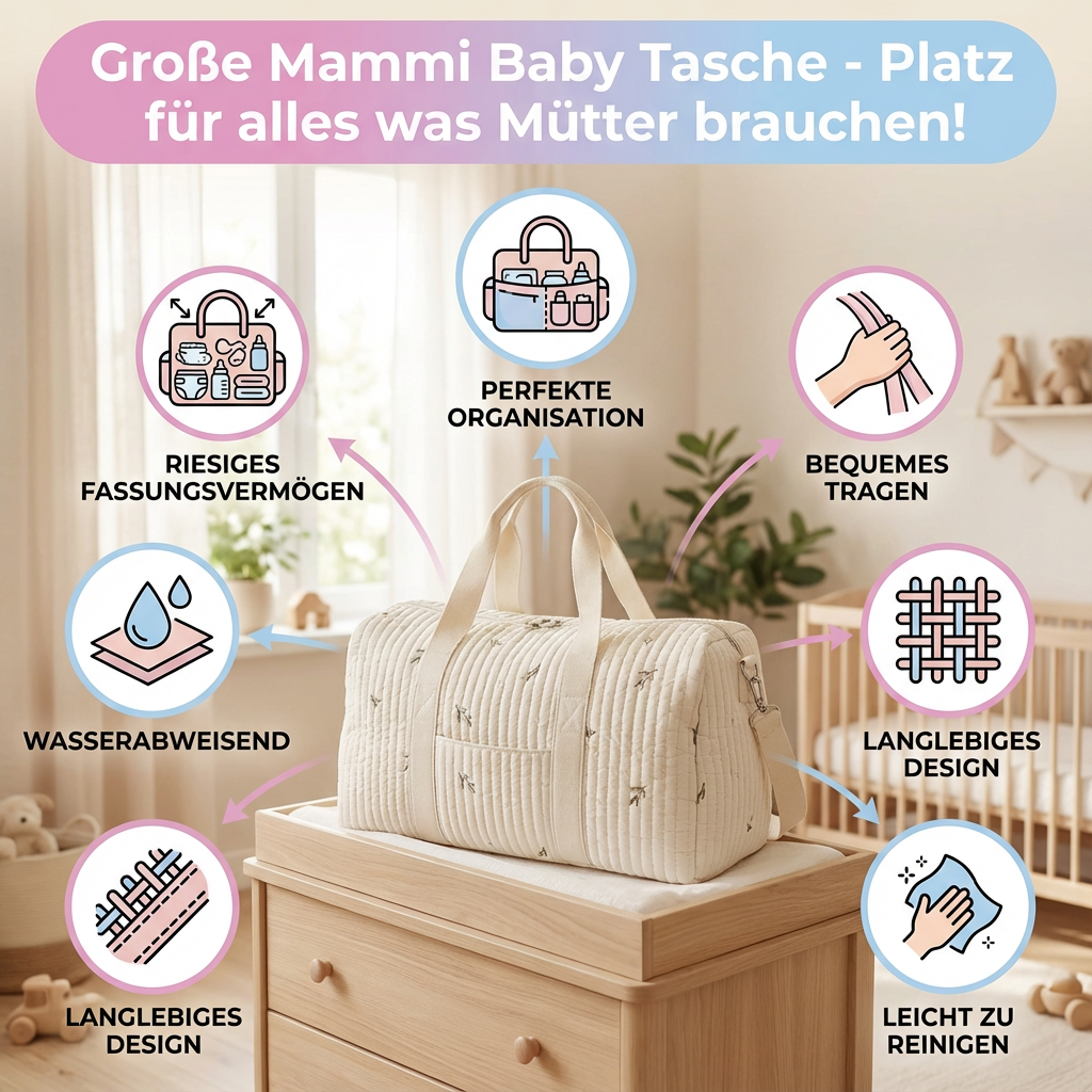 Alltagstaugliche Wickeltasche für Mütter, ideal für Windeln, Flaschen und weiteres Babyzubehör.