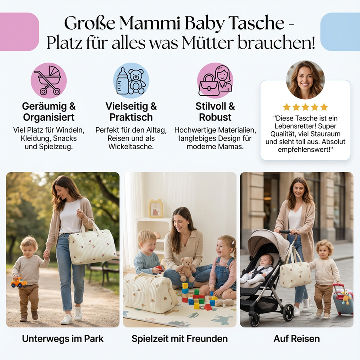 Elegante, stilvolle Wickeltasche für Mütter, ideal als Babytasche und modisches Accessoire.
