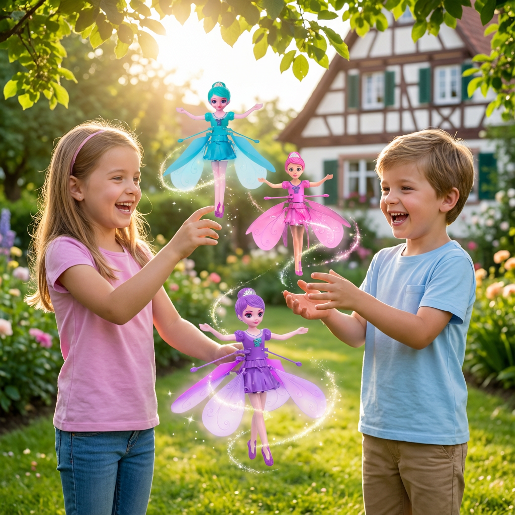 Zauberfee schwebend mit LED-Lichtern, ein elektrisches Flugspielzeug für Mädchen, magischer Flugspaß.