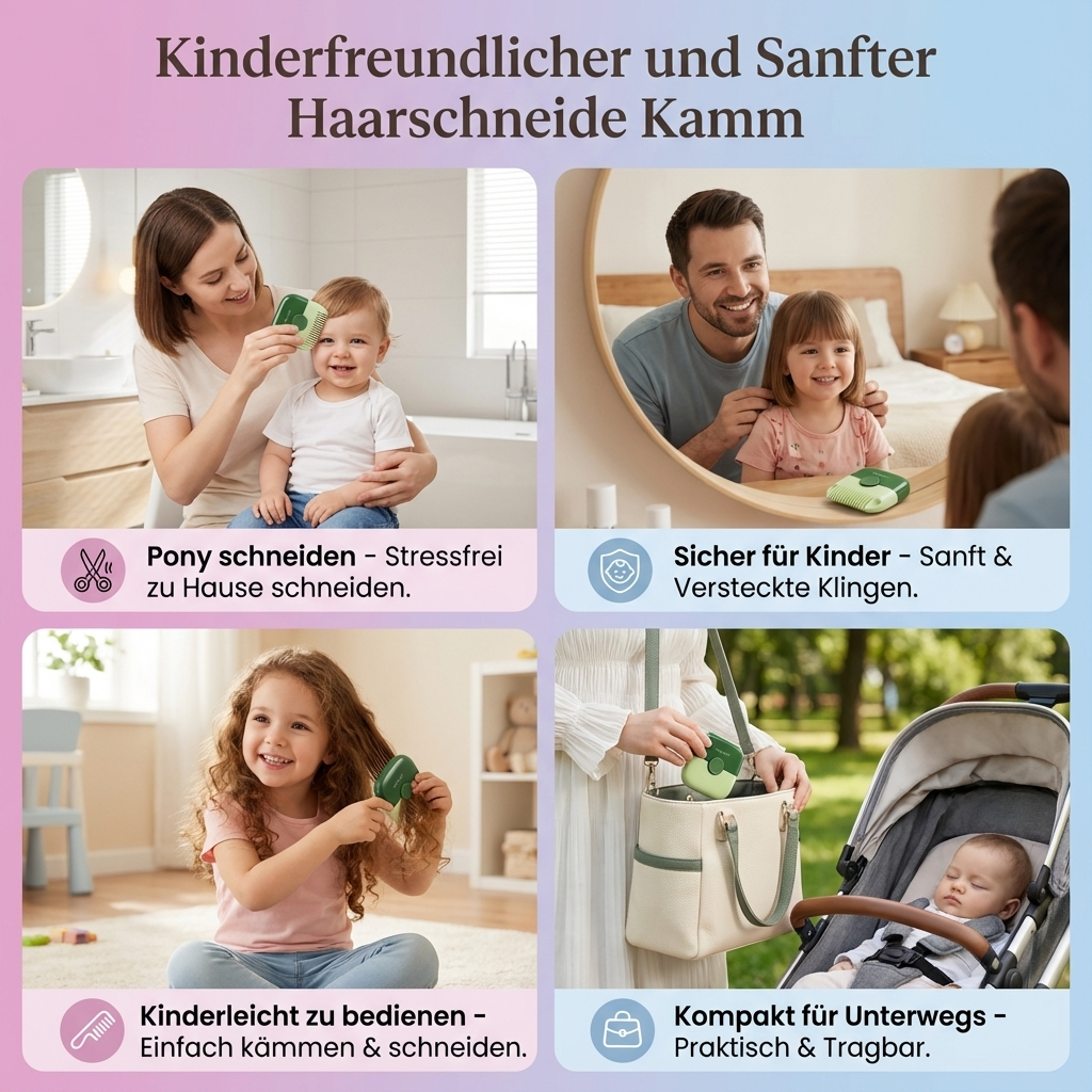 Praktischer Haarpflegekamm für den einfachen DIY-Haarschnitt von Kinderhaaren.