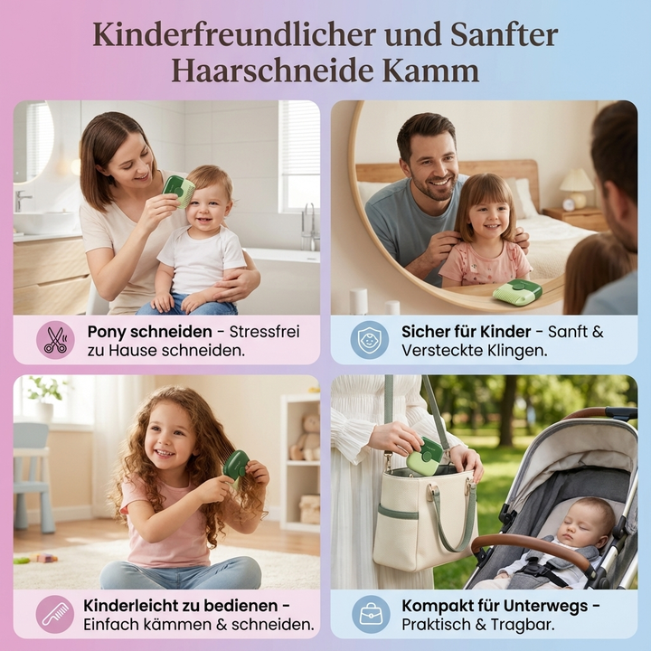 Praktischer Haarpflegekamm für den einfachen DIY-Haarschnitt von Kinderhaaren.