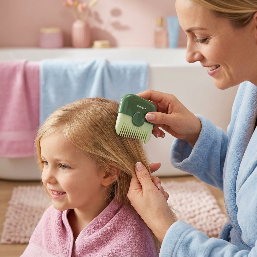Spezial-Haarschneidekamm für Kinder, der entspannte Frisiermomente garantiert.