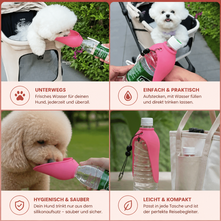 Nahaufnahme des Silikon Trinkaufsatzes für Haustierflaschen. Robustes, faltbares Design für Hunde & Katzen.