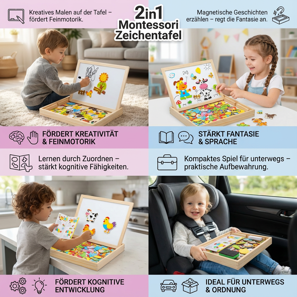Stehende Montessori Zeichentafel für Kleinkinder, doppelseitig, zum Zeichnen und Schreiben.