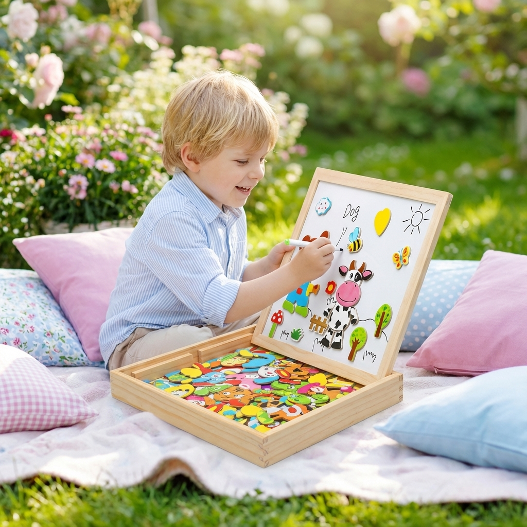 Holzspielzeug: Lern-Zeichentafel für Kinder, Montessori-zertifiziert, unterstützt Entwicklung.