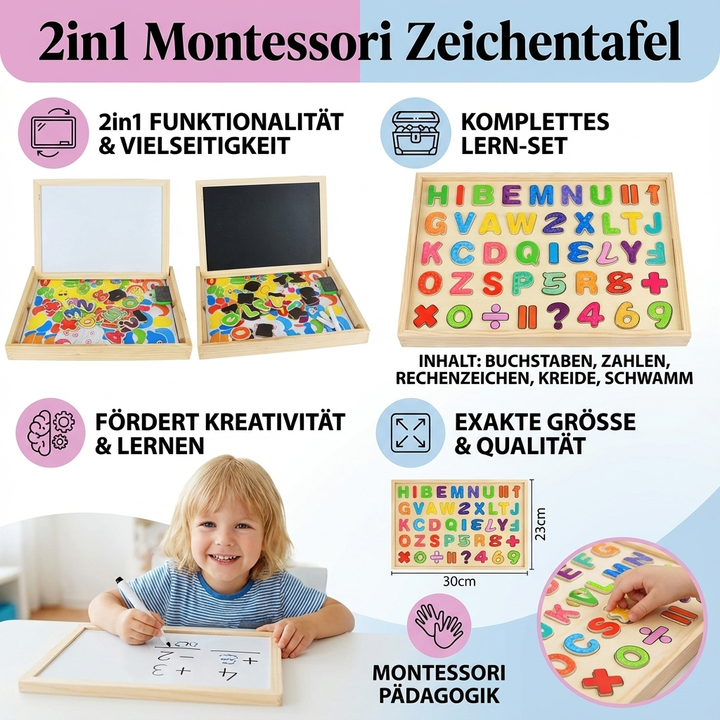 Nachhaltige Holz-Zeichentafel, 2-in-1 Lernspielzeug, fördert die Feinmotorik bei Kindern.