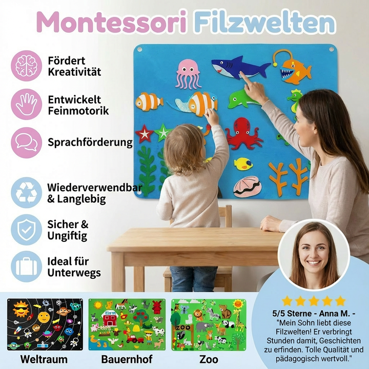 Montessori Filzspielzeug Tiere: Bauernhof, Waldtiere & exotische Tiere für fantasievolles Spiel.