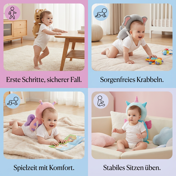 Babyausstattung: Plüsch Baby Kopfschutz, schützt zuverlässig beim Krabbeln und den ersten Schritten.