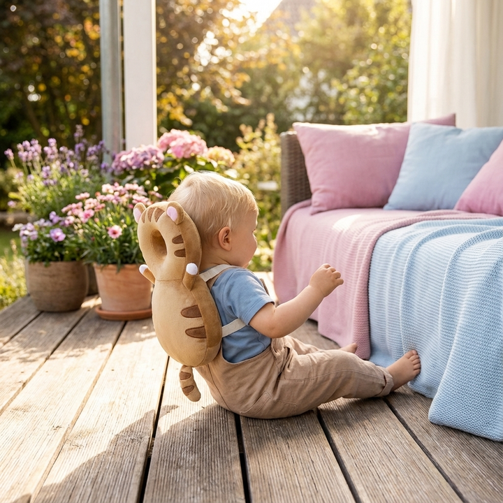 Niedlicher Baby Kopfschutz mit Plüsch-Design, perfekter Stoßschutz für kleine Entdecker beim Spielen.