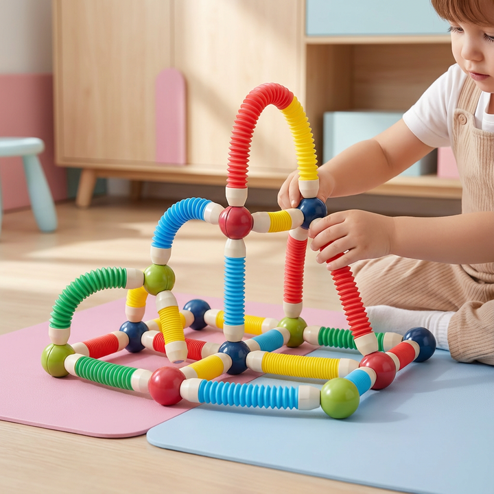 Bunte Montessori Magnetbausteine, ideal als Kreativspielzeug & Lernspielzeug für Vorschulkinder.