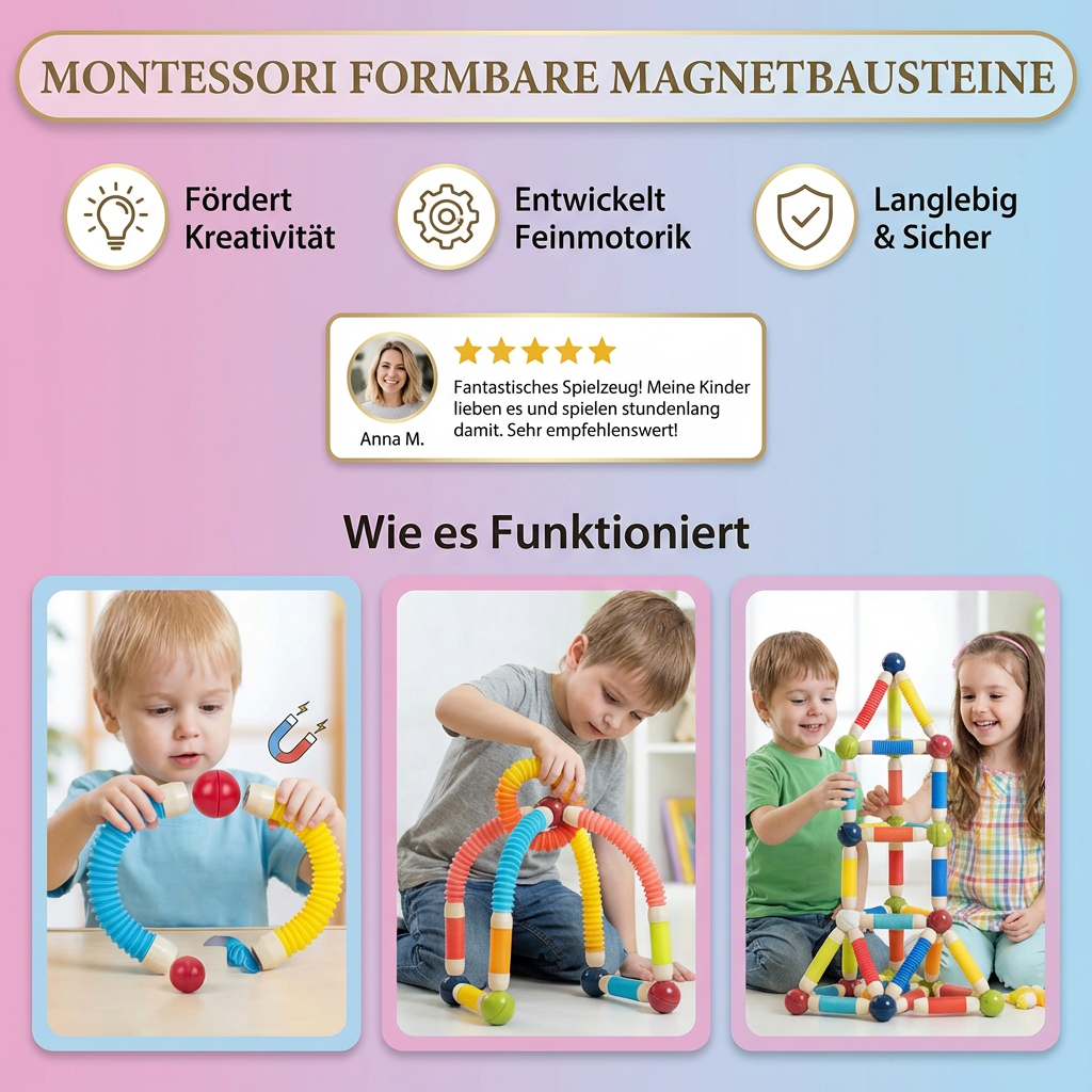 Kinderspielzeug: Pädagogische Magnetbausteine zum Bauen & Lernen, STEM-Spielzeug für räumliches Denken.