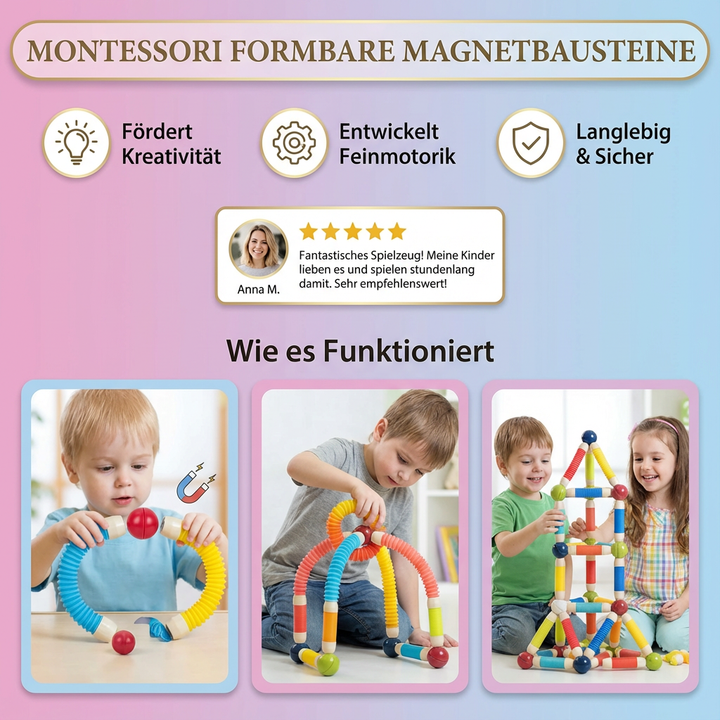Kinderspielzeug: Pädagogische Magnetbausteine zum Bauen & Lernen, STEM-Spielzeug für räumliches Denken.