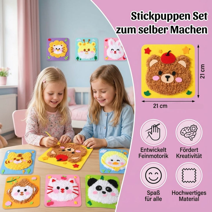 Verpackung des Kreativen Stickpuppen DIY Bastelsets, ideal als pädagogisches Lernspielzeug für Kinder.