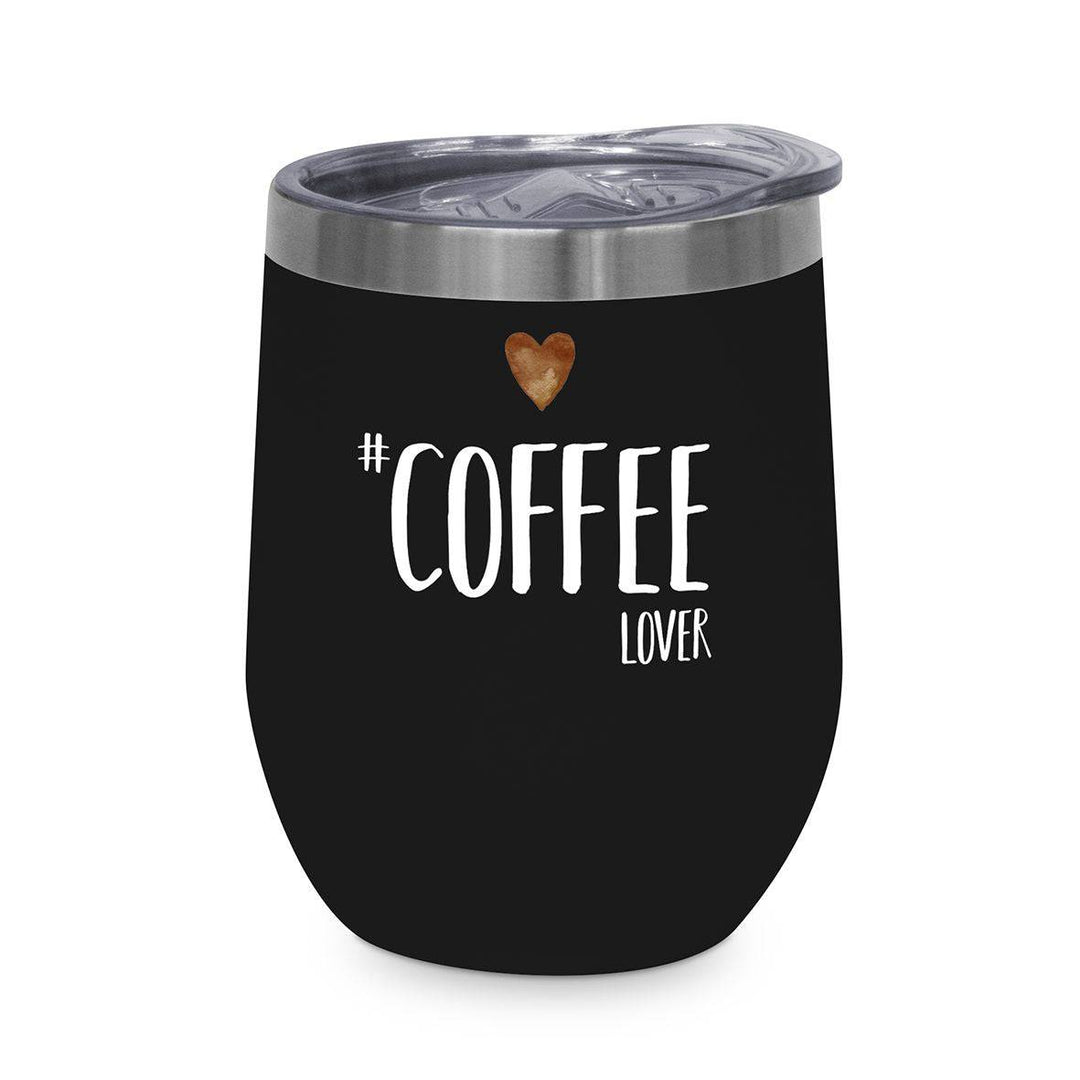Eleganter Thermobecher aus Edelstahl, 350ml, mit Spritzschutzdeckel für Kaffee & Tee unterwegs.