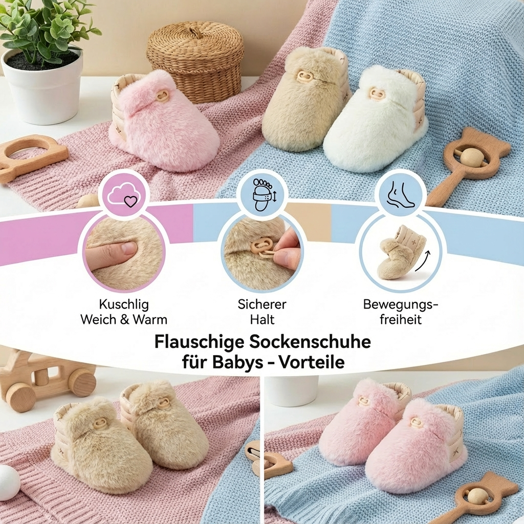 Flauschige Baby Hausschuhe, rutschfest und komfortabel. Bieten kuschelige Wärme für Babys und Kleinkinder.