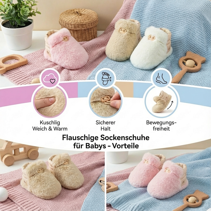 Flauschige Baby Hausschuhe, rutschfest und komfortabel. Bieten kuschelige Wärme für Babys und Kleinkinder.
