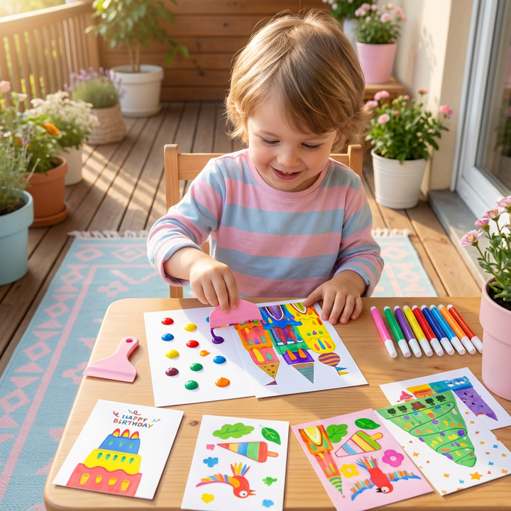Kreatives Regenbogen Schmierkunst Set für Kinder fördert Feinmotorik. Ideal zum Malen & Basteln.