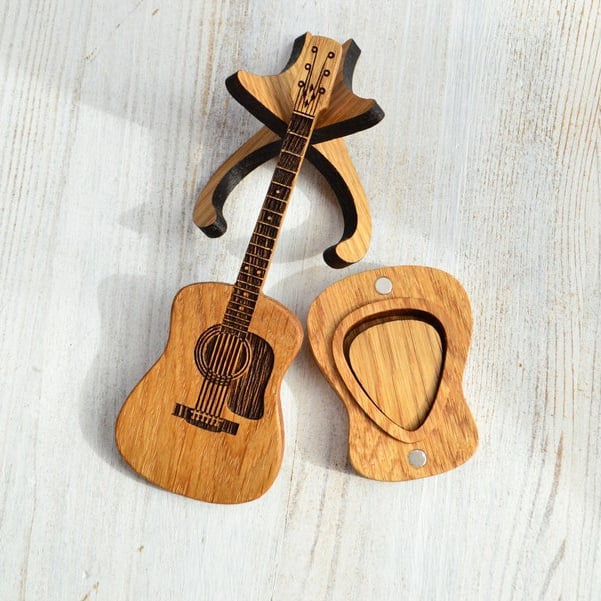 Elegante, personalisierte Plektrum-Aufbewahrungsbox aus Holz für alle Gitarren-Musikzubehör.
