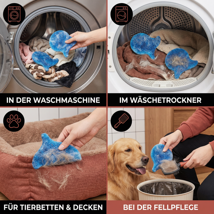 Wiederverwendbarer Fusselfänger für die Waschmaschine, sorgt für saubere, haarfreie Kleidung. Spart Zeit und schützt die Maschine.