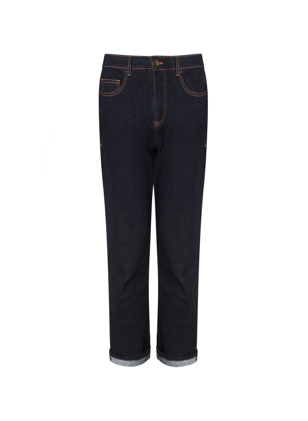 Dunkelblaue Damen Boyfriend Jeans mit lässigem Schnitt und bequemer Passform für modernen Freizeit-Look.