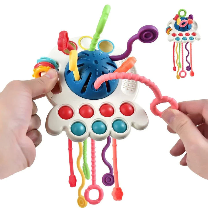 Weiches Kinder UFO Beißspielzeug für Babys. Sensorisches Spielzeug lindert Zahnschmerzen & stimuliert die Sinne.