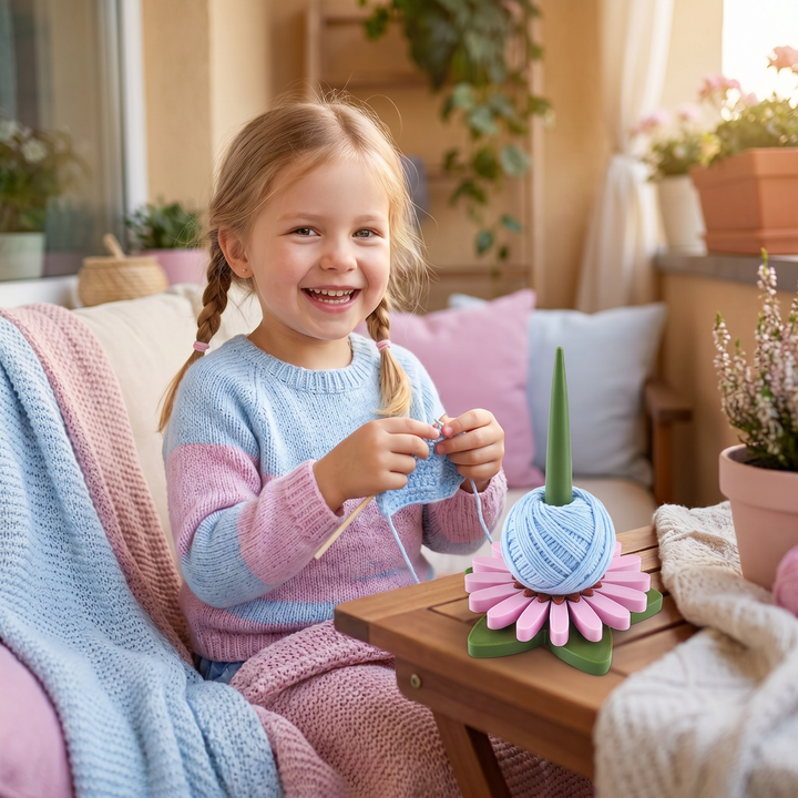Geschenkidee für Handarbeits-Fans: Dekorativer Blumen Garnhalter Ständer für Stricken & Häkeln.