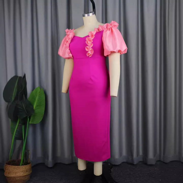 Festliches pinkes Langkleid für Damen, schulterfrei & elegant, ideal als Hochzeitsgast- oder Partykleid.