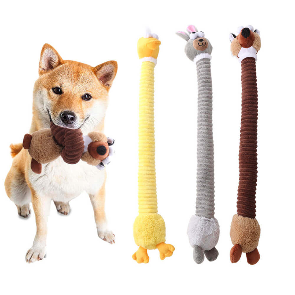 Plüsch-Hundespielzeug mit langem Hals. Interaktives Quietschspielzeug für Hunde, weich & robust.