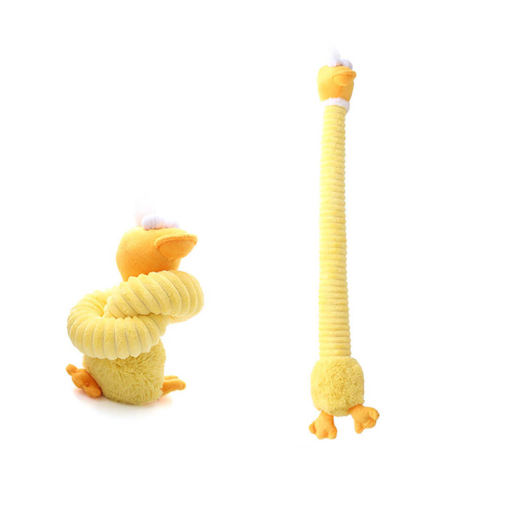Vielseitiges Quietsche-Hundespielzeug aus Plüsch. Langhalsiges Tierdesign für interaktives Spielvergnügen.