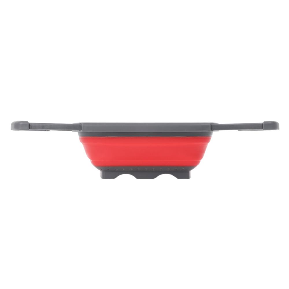 Praktisches rotes Silikon-Sieb, zusammenklappbar und ausziehbar, perfekt für jede moderne Küche.
