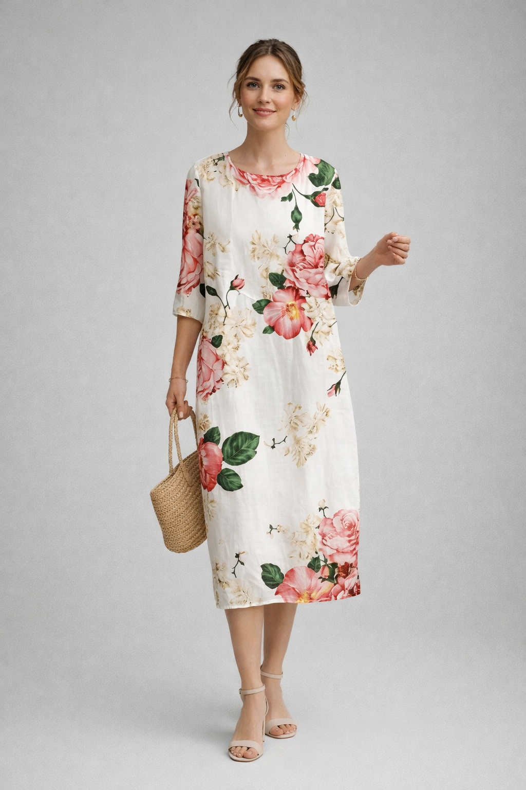 Damen Sommer Midikleid mit frischem Blumenmuster, bequem und elegant.