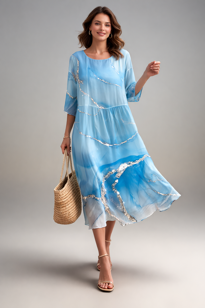 Elegantes Damen Midikleid mit Blumenprint für Sommerpartys und besondere Anlässe.