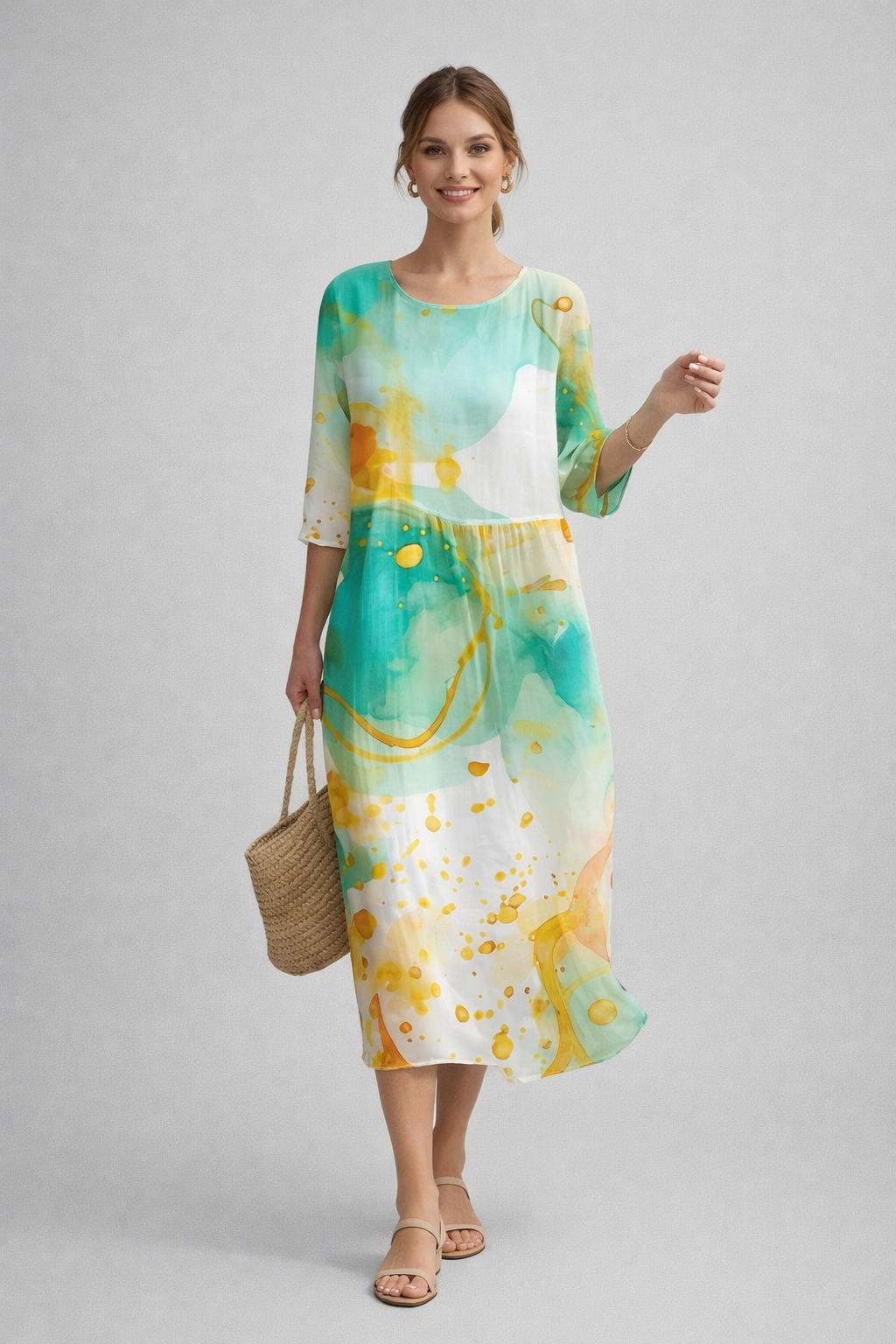 Komfortables Damen Sommer Midikleid, geblümt, perfekt für Alltag & Freizeit.