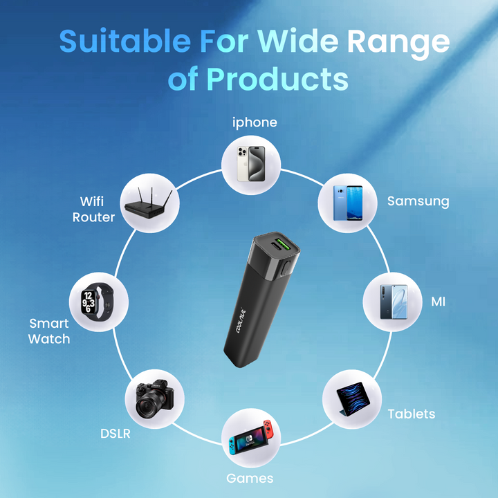 Vielseitige 5000 mAh Powerbank, ideal als mobiles Ladezubehör für Smartphones und kleine Geräte.