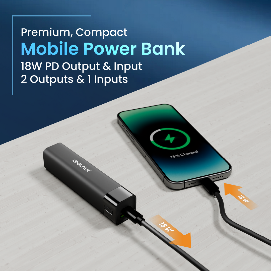 Tragbare Mini Powerbank 5000 mAh, ideal für Reisen und mobiles Aufladen Ihres Smartphones.