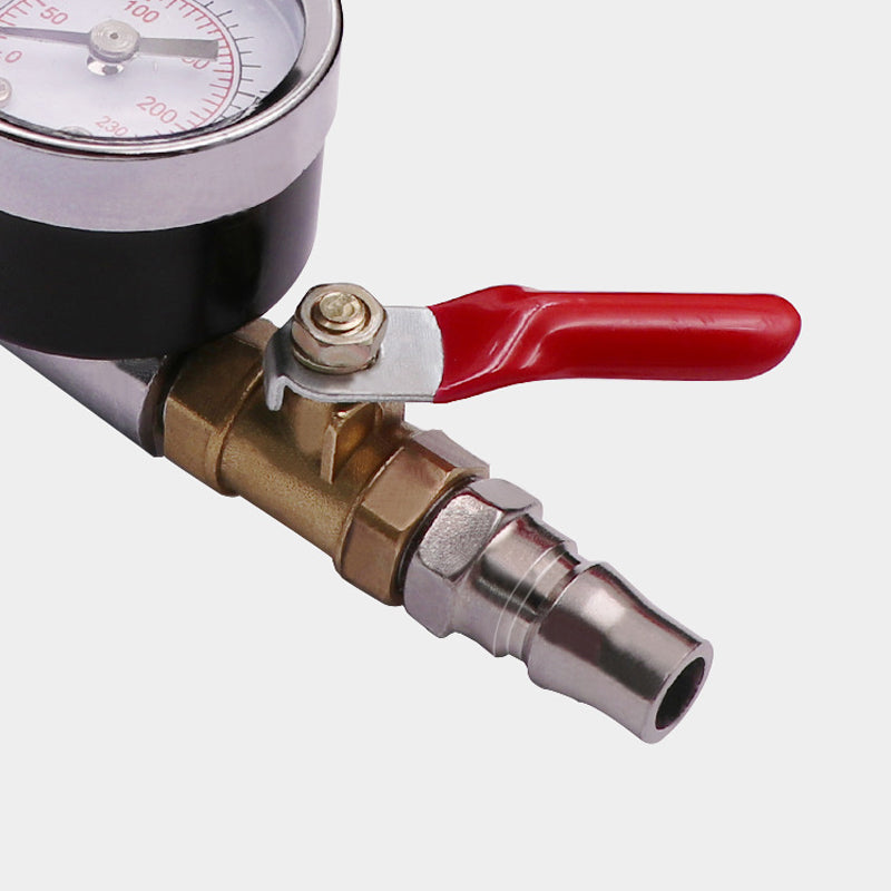 Hochwertiger Reifenfüller mit präzisem Manometer & Dual-Ventilkopf für zuverlässige Reifendruckkontrolle.