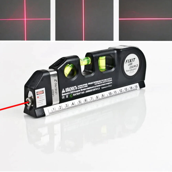 Vielseitiges 4-in-1 Messwerkzeug: Laser-Level, Maßband, Wasserwaage. Präzise Montagehilfe für alle Projekte.