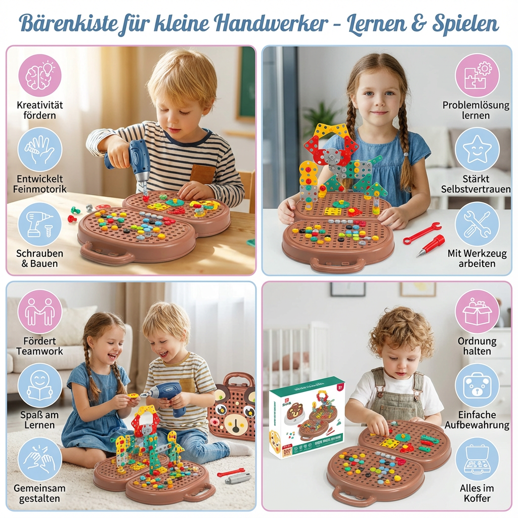 Bärenkiste Spielset mit vielfältigen Bauteilen: Entdecken, bauen & schrauben für stundenlangen Kinderspaß.
