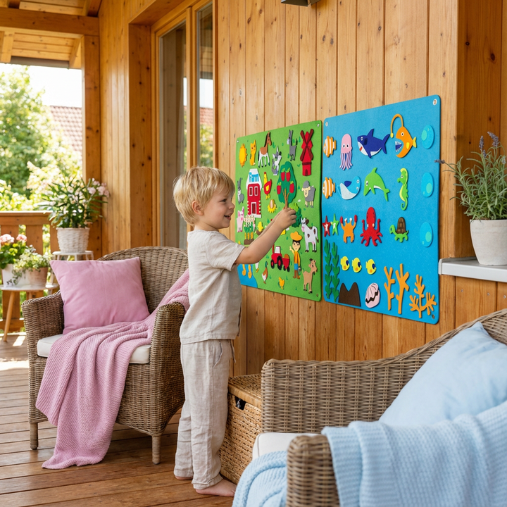 Kreatives Lernspielzeug: Montessori Filzwelt Weltall mit Planeten, Raketen & Astronauten für Kinder.