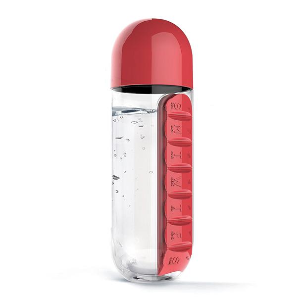 Alltagshilfe: Die 2-in-1 Wasserflasche mit Pillenbox sorgt für Organisation & gesunde Routine, bpa-frei.
