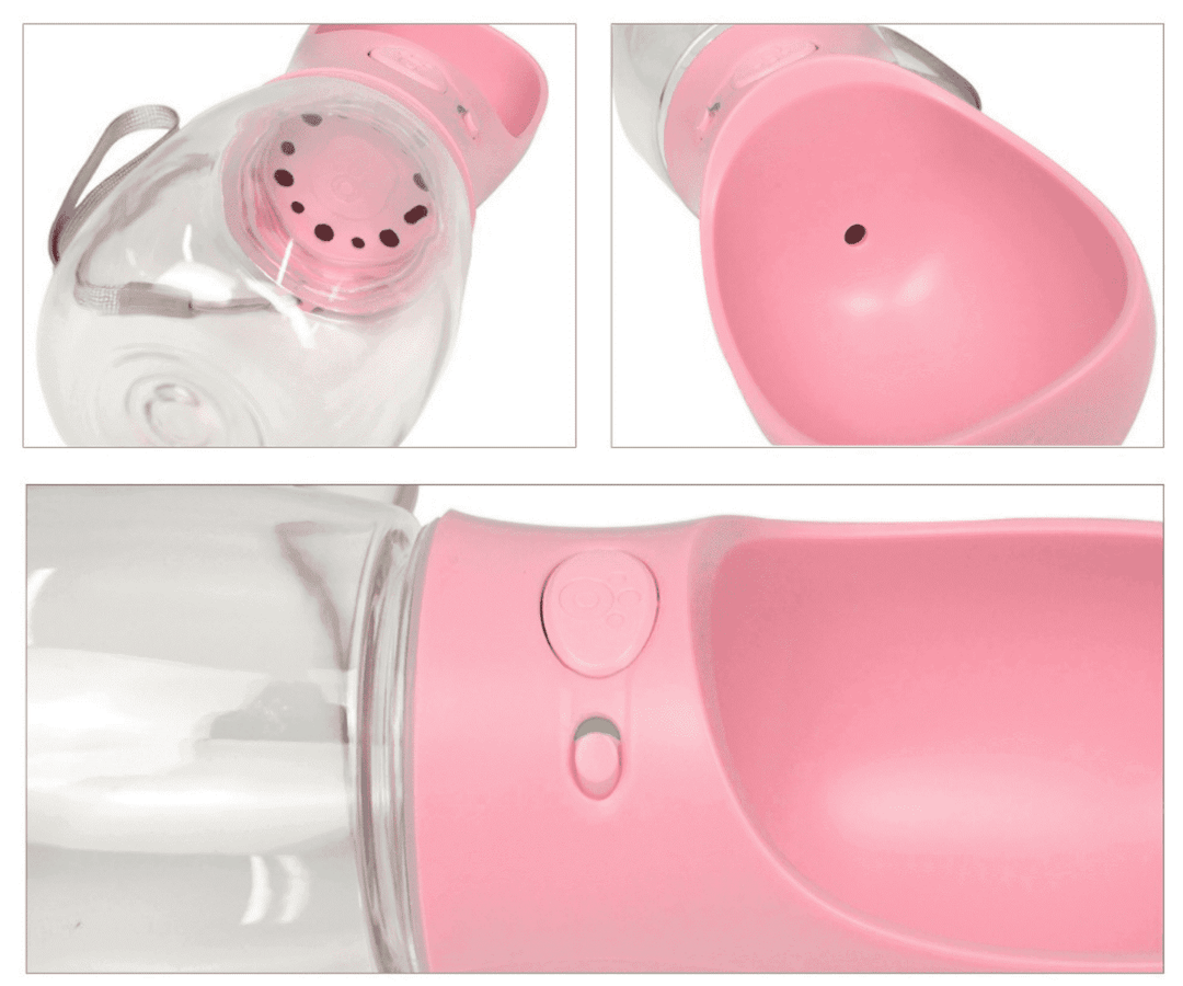 Kompakte 350ml Hundetrinkflasche mit Einhandbedienung für sauberes Trinken unterwegs. Essential für Ihr Tier.