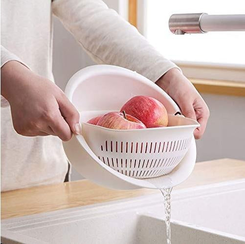 Vielseitiger Abtropfkorb mit Doppelschicht, perfekt für Obst, Gemüse, Waschen & Spülen in der Küche.
