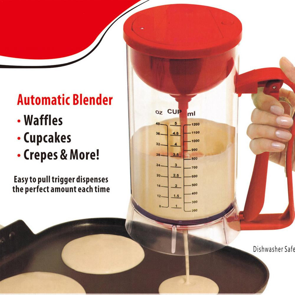 Präziser Teigspender für sauberes Dosieren von Kuchen-, Pfannkuchen- und Waffelteig beim Backen.