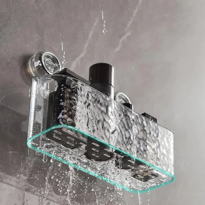 Modernes Badezimmer Regal mit starken Saugnäpfen. Perfekte Aufbewahrungslösung für mehr Ordnung.